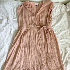 pink linen wrap dress